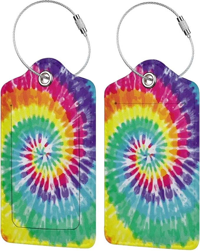 2 Pack Tie Dye Luggage Tags for Suitcases, Cool Leather Luggage Tag for Travel, Bag Tag Privacy Name ID Card Bag Labels for Friends Adults Kids Tourists