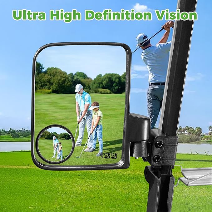 10L0L Golf Cart Mirror No Drilling Side Mirrors with Blind Spot Mirrors Universal for Yamaha, Club Car, EZGO, Folding Side Rear View Mirrors Adjustable 180 Degree HD Glass