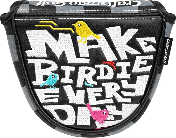 Craftsman Golf Make Birdie Everyday Black and Gray Checkers Golf Club Headcover for Woods and Driver Hybrids Irons Protector Putter Covers