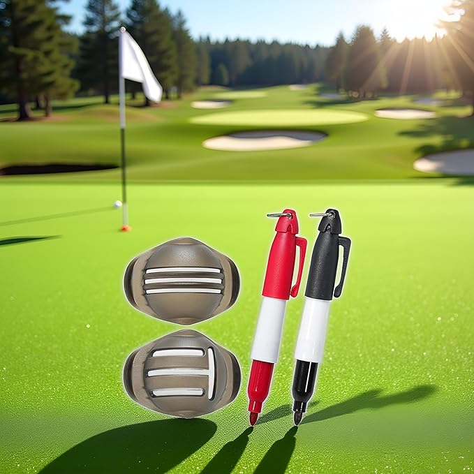 2Pcs Red and Black Golf Ball Line Marker Golf Ball Line Drawing Marker Line Template Liner Drawing Marking Alignment Putting Tool Golf Ball Line Liner Alignment Putting Tool Golf Ball Line Marker Tool