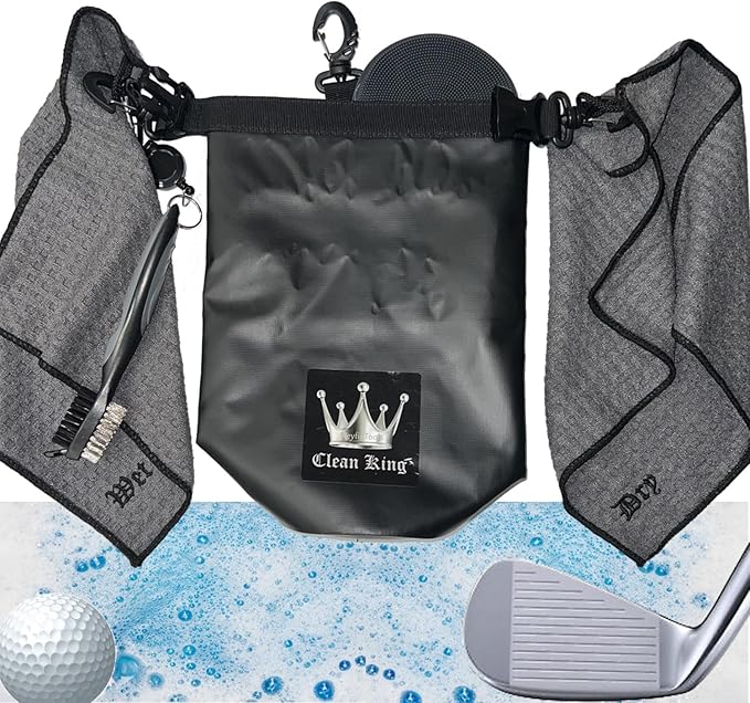 Keyfit Tools Clean King Golf Club Cleaner Golf Ball Grip Washer Holder Accessories Cleaning On Your Bag ~ 1 Wet Towel 1 Dry Towel 1 Water Reservoir 1 Interior Brush Pad 1 Exterior Brush Groove Tool