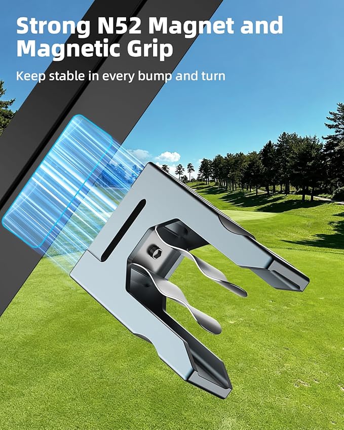 Magnetic Golf Holder Clip for Golf Cart, Aluminum 26−64 Rings with Powerful Magnet & Anti-Slip Band - for EZGO, Club Car, Yamaha, Icon, Golf Cart Accessories Essentials Gift for Friend Men Women