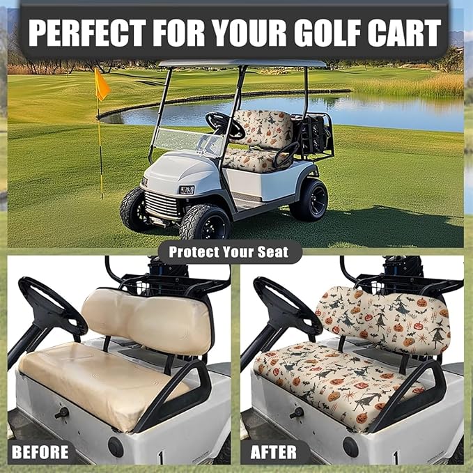 Golf Cart Seat Covers, Universal Fit & Nonskid Bottom Fits for Club Car 2 Person Seats Golf Carts