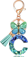 JINGUAZI Initial letter Keychains for Women Tassel Butterfly Pink Purple Cute Car Keychain for Wallet Backpack bag charm