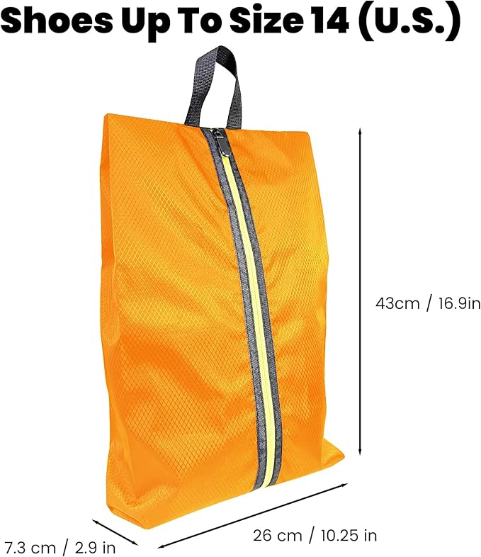 Golf Smell Proof Shoe Bag Lightweight Waterproof Zippered Sport Shoe Carrier Bags Golf Soccer Shoe Storage Organizer for Gym Sports Travel Work Golf Aceesories (Orange, US size 14)