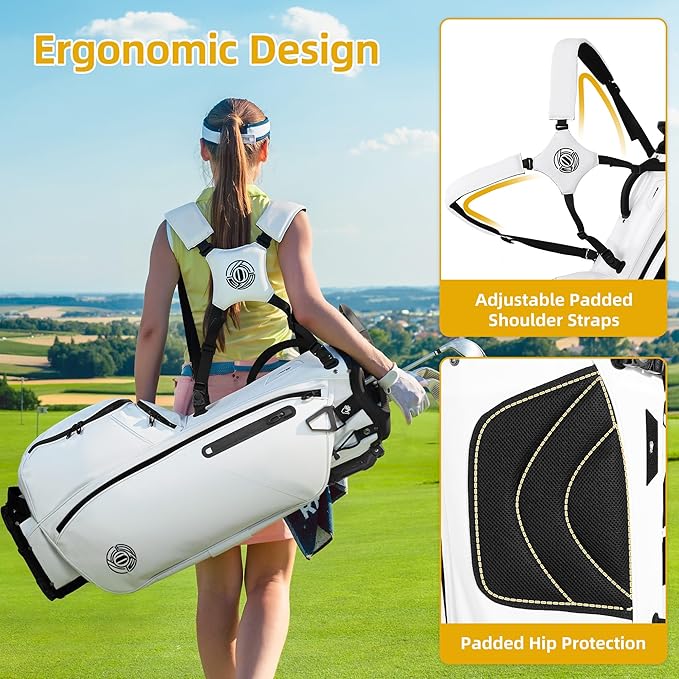 Golf Stand Bag 14 Way, Lightweight Golf Bags for Men Women with Stand, Padded Ergonomic Double Strap, Full Length Dividers, Multiple Pockets, Rain Hood