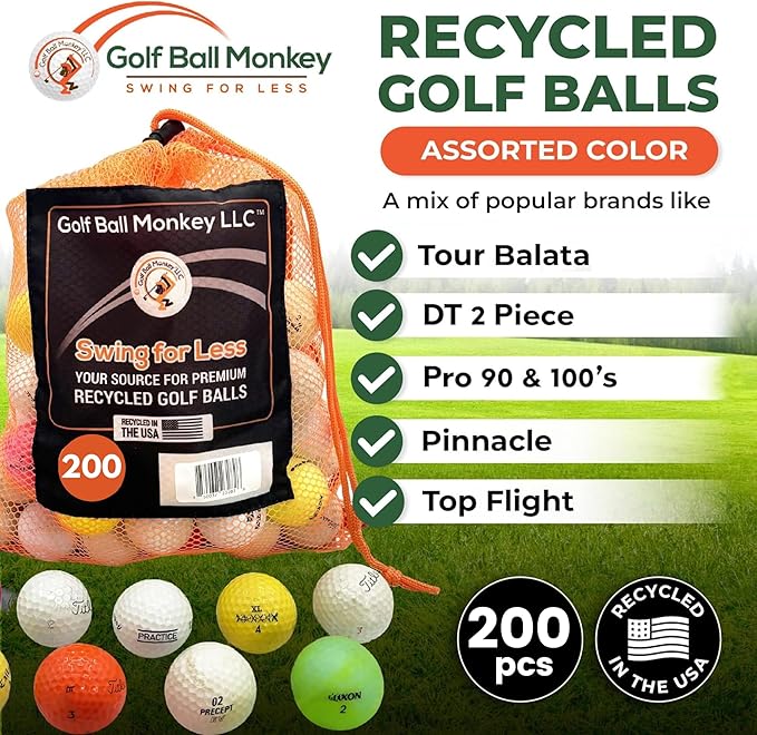 Golf Ball Monkey Recycled Hit-Away Practice Golf Balls with Mesh Bag - Pre-Owned Used Golf Balls for Driving Range & Training Golf Balls