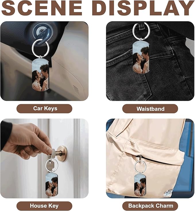 Custom Keychains with Picture Personalized Photo Logo Text Customized Key Chain for Boyfriend Dad Men Women Gifts