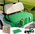 Golf Cart Seat Covers,Golf Cart Seat Towel Blanket with 4 Front Pockets & Nonskid Bottom Fits for Yamaha Driver 1&2 and More 2 Person Seats Golf Carts (Christmas Green, Yamaha)