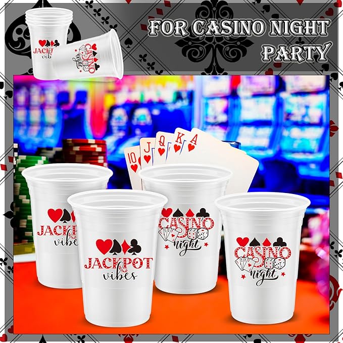 Norme 48 Pcs Casino Night Party Supplies Bulk 16 oz Casino Night Party Thick Plastic Disposable Cup Hot Cold Drink Wine Coffee for Home Casino Night Themed Holiday Party Supplies Favors