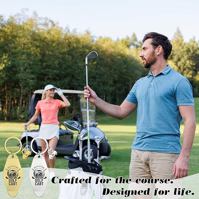 2pcs Golf Cart Keychain for Golfer, Retro Metal Car Accessories, Funny Golf Birthday Gifts Key Ring for Men Father Husband
