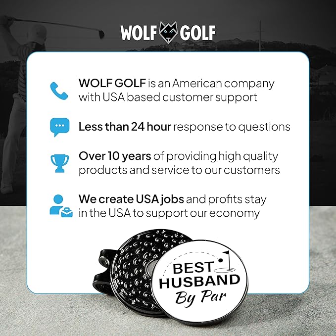Wolf Golf Towels Golf Ball Marker Hat Clip Gift Set | Best Husband by Par or Best Boyfriend by Par | | 1 Magnetic Clip + 3 Ball Markers | Golf Accessories for Men