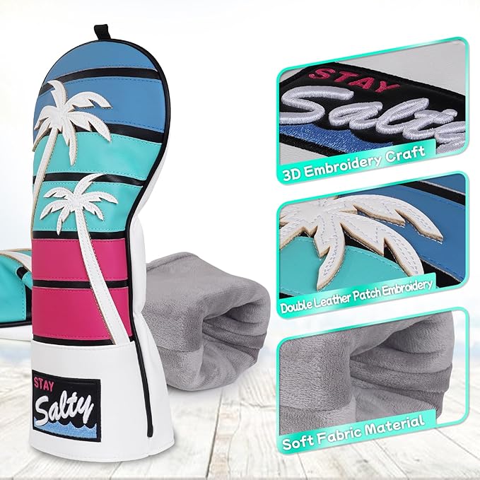 mytag Tropical Golf Headcovers, Coconut Tree Golf Head Covers for Woods and Driver, Putter Covers 3D Embroidery
