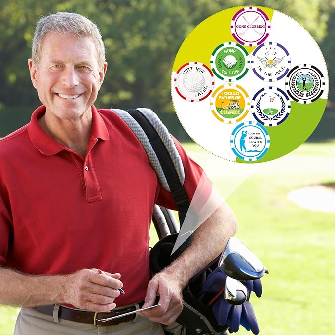 Sosation 24 Pcs Personalized Golf Ball Marker Funny Poker Chip Ball Marker Set 1.57 Inches Poker Chip Christmas Gifts Collection for Men Womens Golf Accessories, 8 Styles