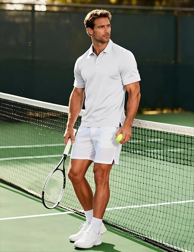 MAGCOMSEN Men's Polo Shirts 3 Buttons Casual Work T Shirts Quick Dry Short Sleeve Golf Shirt Pique Jersey Outdoor Performance