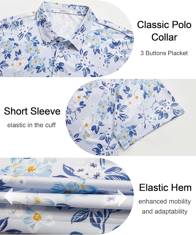 zeetoo Men's Polo Shirts Hawaiian Golf Polos Shirts Short Sleeve Performance Moisture Wicking Mens Golf Shirts