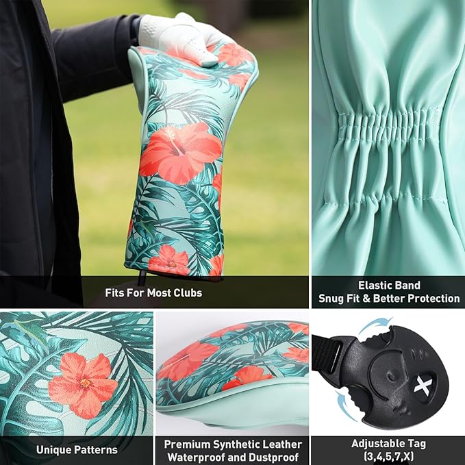 FINGER TEN Golf Club Head Covers for Woods Driver Fairway Hybrid with Interchangeable Number Tag 1 3 5 Premium Leather Headcovers for Women Men