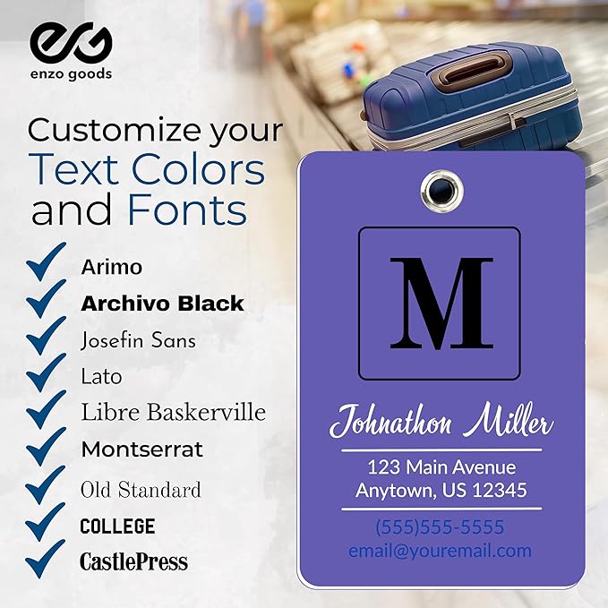 Personalized Luggage Tag | 10 Pack | Custom Luggage Tags for Suitcases | Kids Backpack Tag | 10 Color Options & Choose Font, Font Color