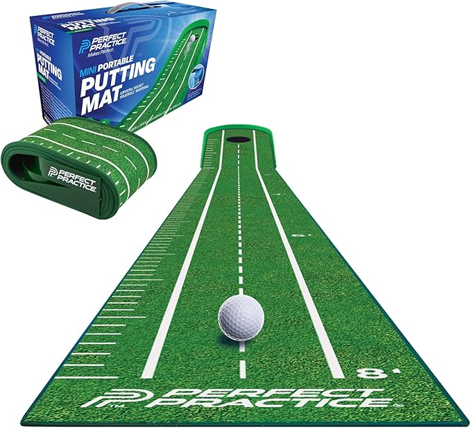 Perfect Practice Golf Putting Mat - Portable Putting Green, Indoor & Outdoor Practice, with Ball Return - Golf Training Aid for Home, Office, Backyard - Golfing Gifts for Men