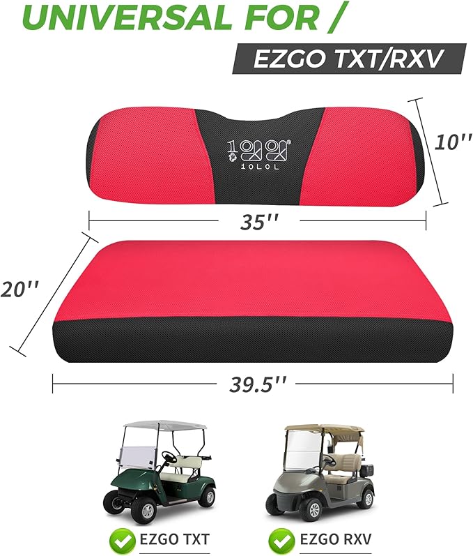 10L0L Golf Cart Seat Covers Kit - Universal Fit for EZGO TXT/RXV Front Seats | Breathable Mesh Fabric | Easy Installation | Red & Black (No Staples Required)