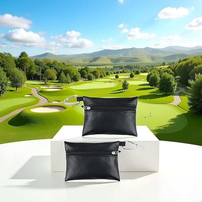 2Pcs Black Mini Golf Tee Pouch Bag, Resistant Golf Ball Tee Storage Bag Leather Golf Tees Pocket with Zipper, Golf Supplies Accessories, Golf Club Bag Accessories