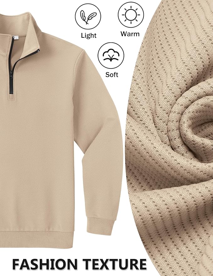 COOFANDY Mens Quarter Zip Pullover Sweatshirts Lightweight Long Sleeve Mock Neck Sweater Polo
