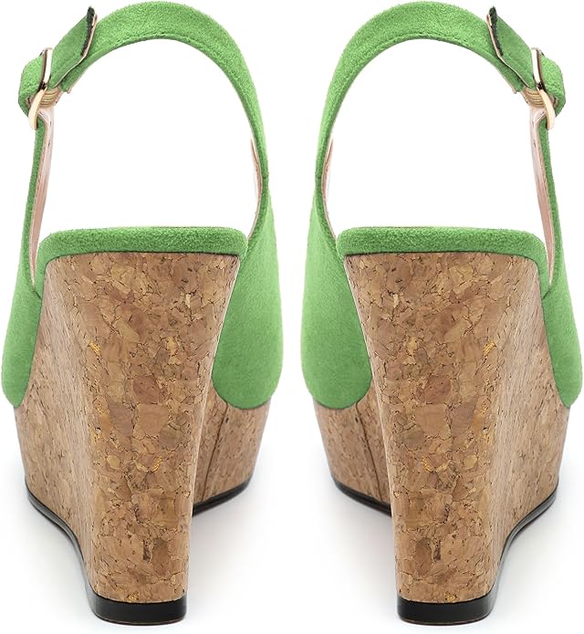 Womens Wedge Platform Sandals Peep Open Toe Slingback Buckle High Heel Dress Shoes Pumps Suede 3.94 Inch