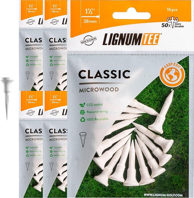 LIGNUM Unbreakable Microwood Golf Tees 50x More Durable/Adjustable Golf Tee/Innovative Wood Fibre and Natural Adhesives/Golf Tee, Golf Tees, Tees Golf, Golf Ball Tees, Pack of 5