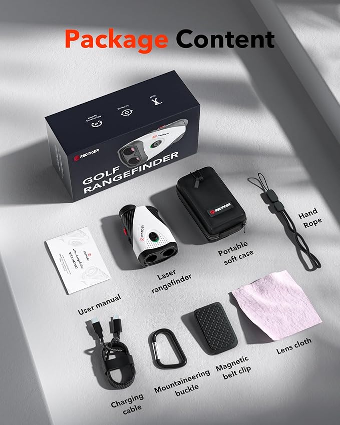 REDTIGER Golf Rangefinder with Slope Switch, 1200 Yards Laser Range Finder Golfing, 7X Magnification, Flag Pole Locking Vibration, Rechargeable Range Finders with Magnet Stripe, GolfVue Series 1