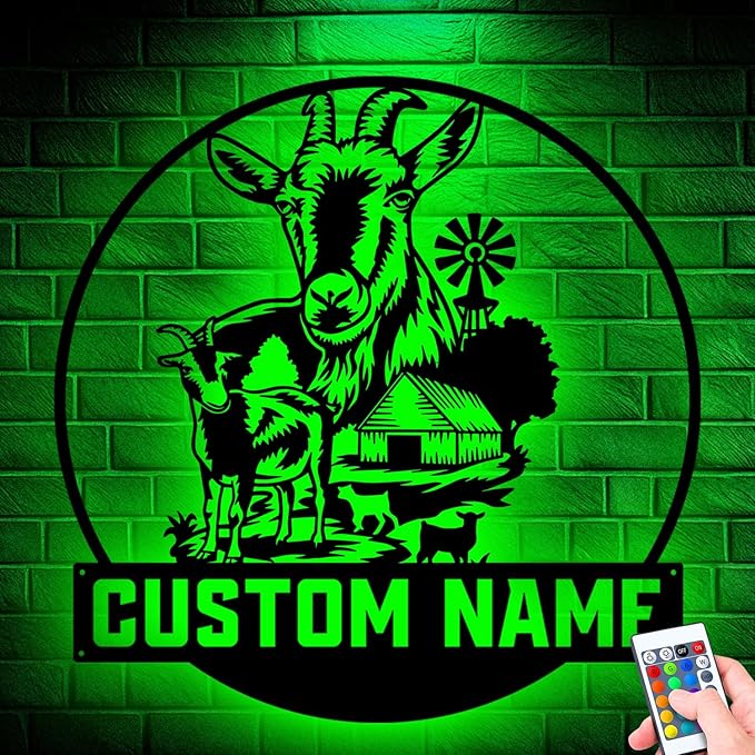 Custom Goat Metal Sign, LED Lights Home Decor, Unique Metal Wall Art for Hanging, Personalized Gift for Goat Lovers, Rustic Farmhouse Style, Perfect for Indoor or Outdoor Display