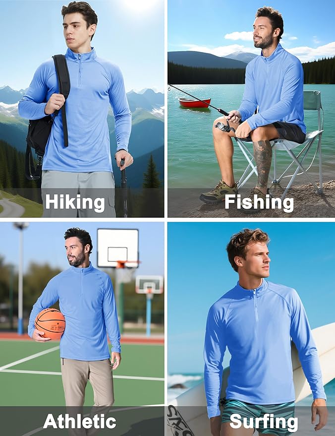 CRYSULLY Men's Long Sleeve 1/4 Zip Shirts Sun Protection Pullover UPF 50+ Rash Guard Running Lightweight T Shirt