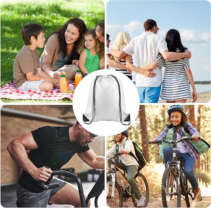 KUUQA 2 Pcs White Drawstring Backpack Drawstring Bag Bulk Sports Cinch Bags String Backpack Storage Bags for Gym Traveling