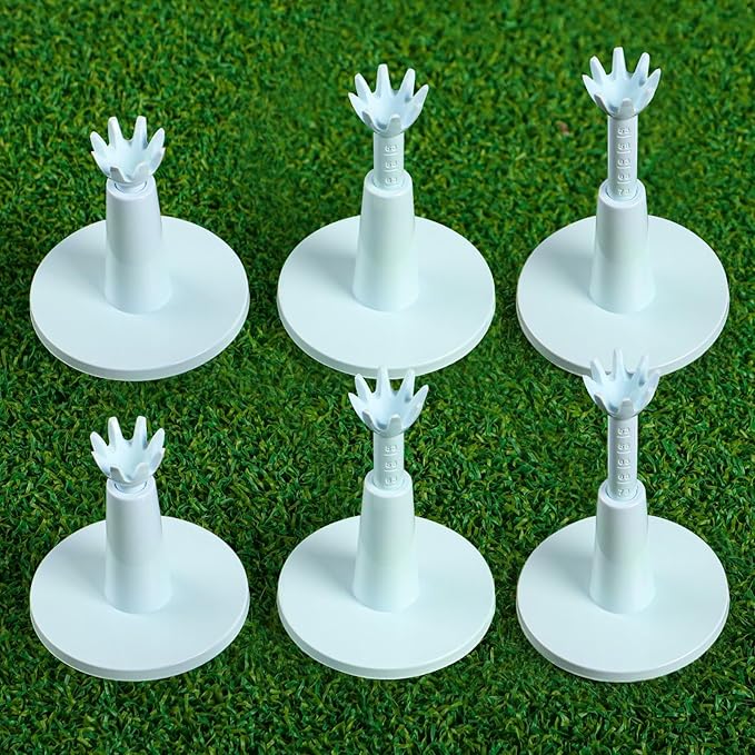 Amy Sport Golf Rubber Tee Adjustable Value 3 or 6 Pack, Unbreakable Durable Tee for Mat Driving Range Indoor Simulator, Adjustable Height from 2.1" to 2.9"