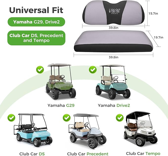 10L0L Golf Cart Seat Covers Universal for Yamaha G29 Drive2 Club Car DS Precedent Tempo Standard Front Seats, Breathable Mesh Bench Seat Cover, No Drilling Seat Cushion - All-Season Comfort