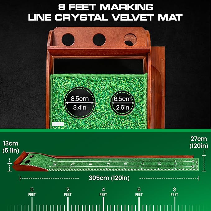 Putting Green Indoor with Automatic Ball Return – Golf Putting Mat with Putter Holder, 2 Golf Balls, Marking Tool & Storage – Portable Golf Training Aid & Gift for Men Home Office