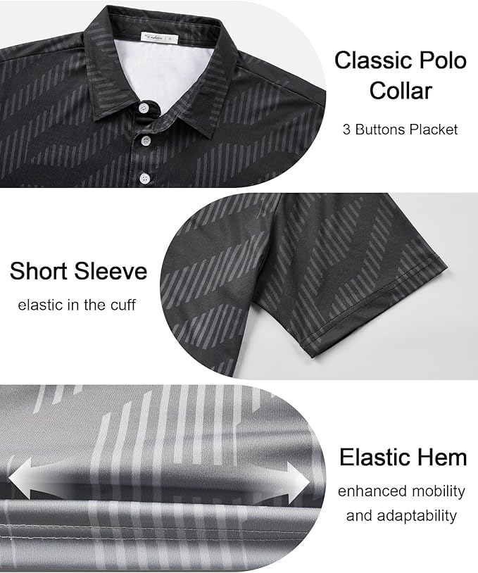zeetoo Men's Polo Shirts Hawaiian Golf Polos Shirts Short Sleeve Performance Moisture Wicking Mens Golf Shirts