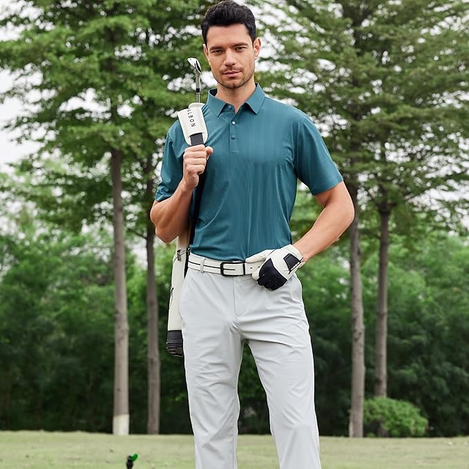 Esabel.C Golf Shirts for Men Dry Fit Performance Short Sleeve Print Moisture Wicking Collared Shirt