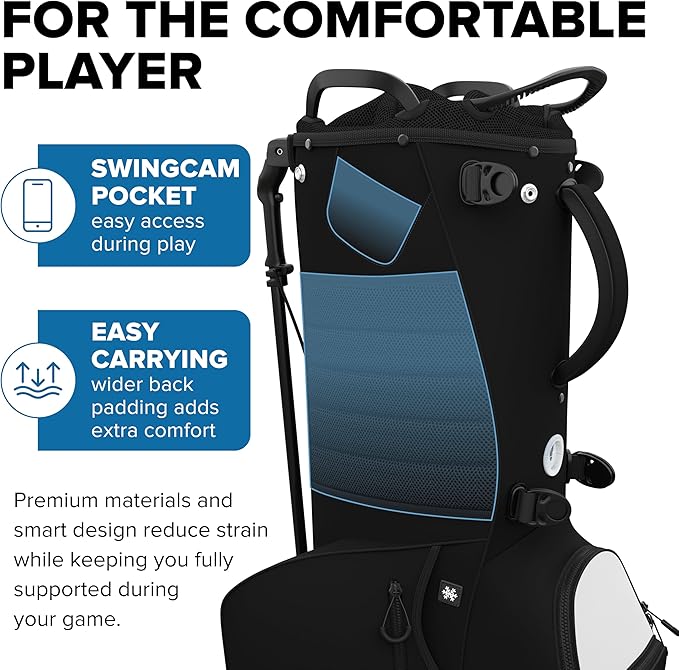 Golf Stand Bag - Lightweight Golf Bag with Stand and 7 Way Dividers, Dual Strap, Waterproof Pocket, Insulated Sleeve, Easy-Lift Handles and Swing-Cam Holder