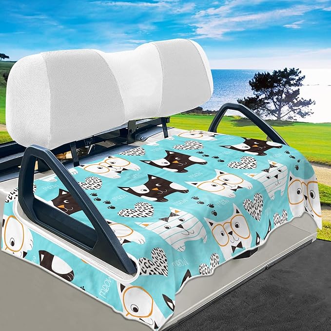 YOKYHOM Golf Cart Seat Covers,Blue White Black Golf Cart Seat Blanket Keeps Seat Comfortable and Clean, 100% Microfiber, 51''x 31'', for EZGO, Yamaha, Club Car and More 2-Seat Golf Carts
