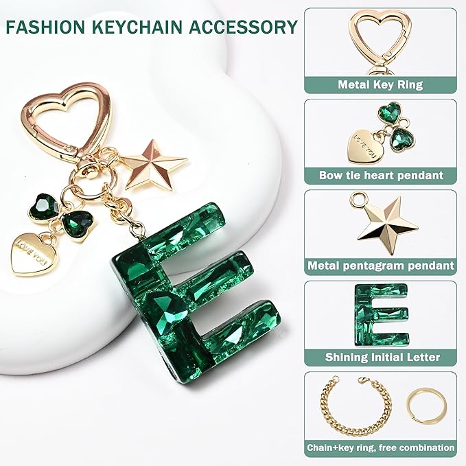 Cute Bling Keychain initial Letter Butterfly Star Pink Purple Gift for Women Girls Bag Cup Charms Accessories