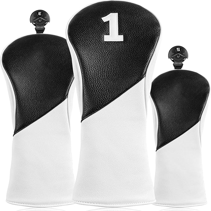 FINGER TEN Golf Club Head Covers for Woods Driver Fairway Hybrid with Interchangeable Number Tag 1 3 5 Premium Leather Headcovers for Women Men