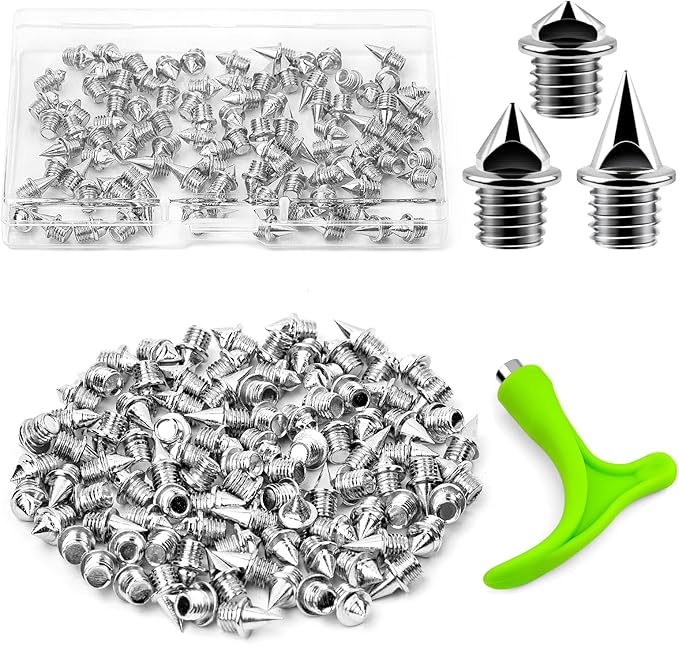 96PCS Alloy Steel Track Spikes, 32pcs 1/8in + 32pcs 3/16in + 32pcs 1/4in Track and Cross Country Spikes Golf Shoe Spike with Spike Wrench, Replacement for Sprint Sports Short Running