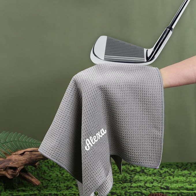 Personalized Golf Towel Custom Golf Towels for Golf Bags with Embroidery Initial Name Magnetic Golf Towel Microfiber Golf Towels with Clip Gifts for Golfers Men Women 16"x 24" (Gray)
