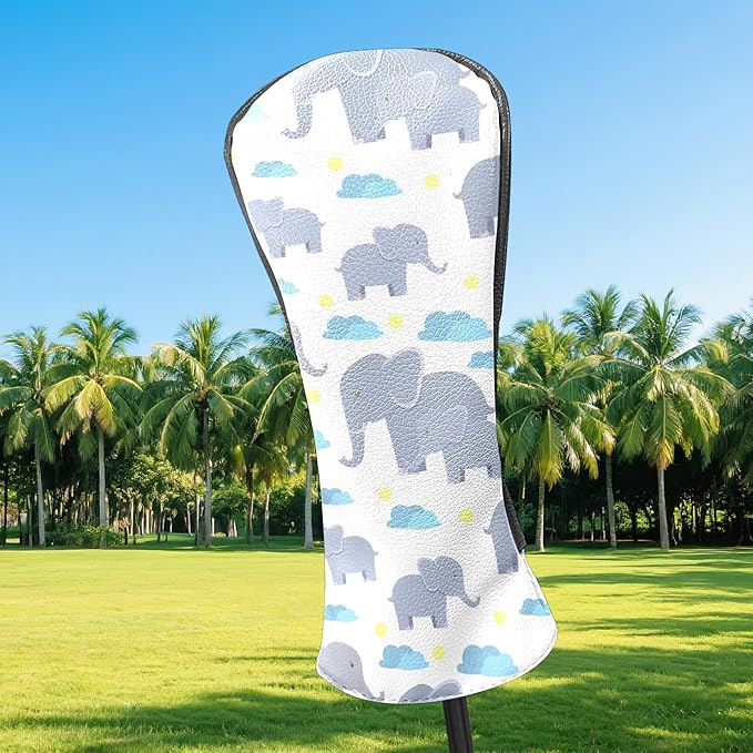 Golf Club Head Cover Waterproof Leather Golf Club Covers for Driver & Fairway Wood, Driver Headcovers Elephant White Cute