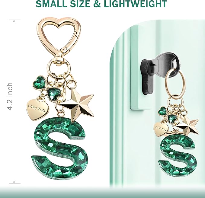 Cute Bling Keychain initial Letter Butterfly Star Pink Purple Gift for Women Girls Bag Cup Charms Accessories