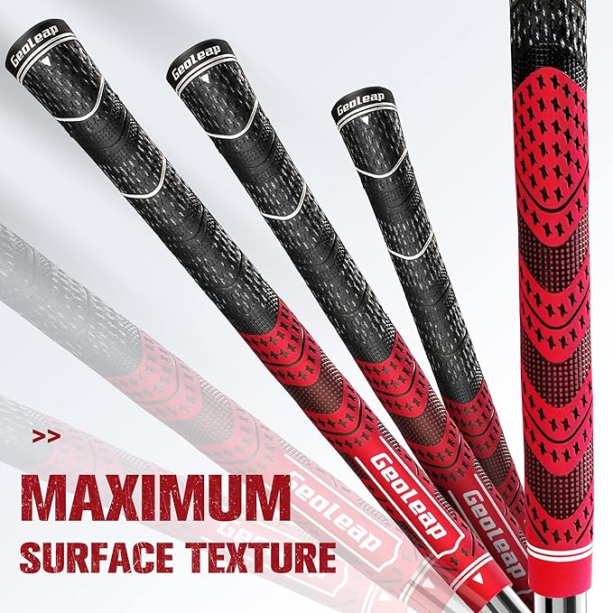 Geoleap Golf Grips Set of 13- Cord Rubber Compound Material, Hybrid Golf Club Grips, All Weather Performance.