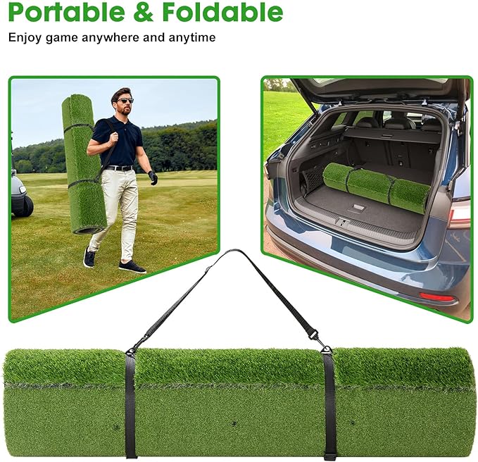 Dual-Turf Golf Mat with Ball Tray,5x4Ft 31mm Thickened Golf Hitting Mats for Indoor/Outdoor Practice,Turf Driving Range Mats for Golf Simulators and Chipping Swing Driving Training