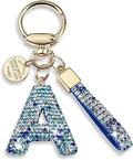 Pink Blue White Initial Letter Keychain Gift for Women Girls Bling Sparkly Cute Backpack Car Key Accessories Lanyard