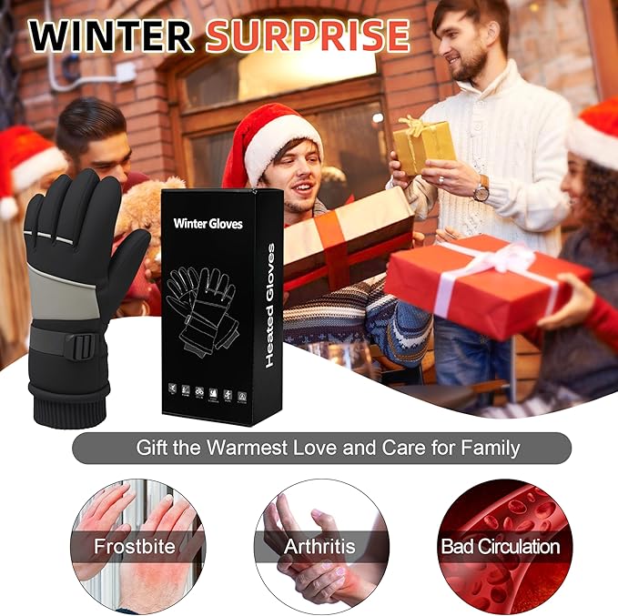 Winter Waterproof Ski Snow Warm Gloves for Women Men, Windproof Cold Weather Thermal with Touchscreen Fingers, for Running Driving Cycling Hiking Biking Outdoor Sports