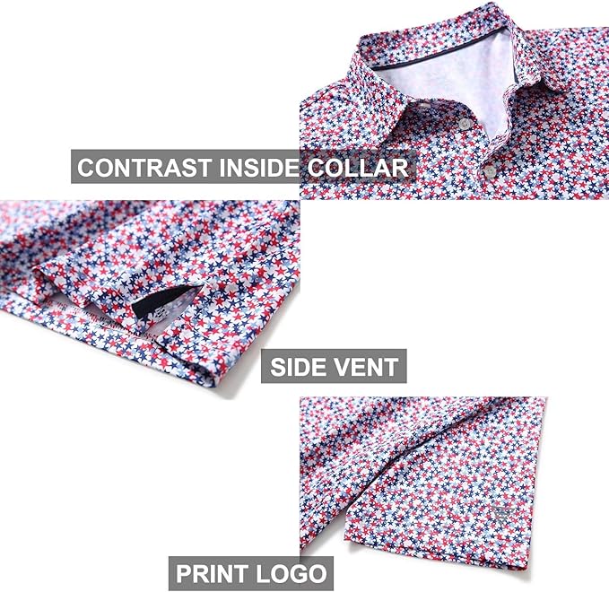 Golf Shirts for Men Dry Fit Short Sleeve Print Performance Moisture Wicking Polo Shirt